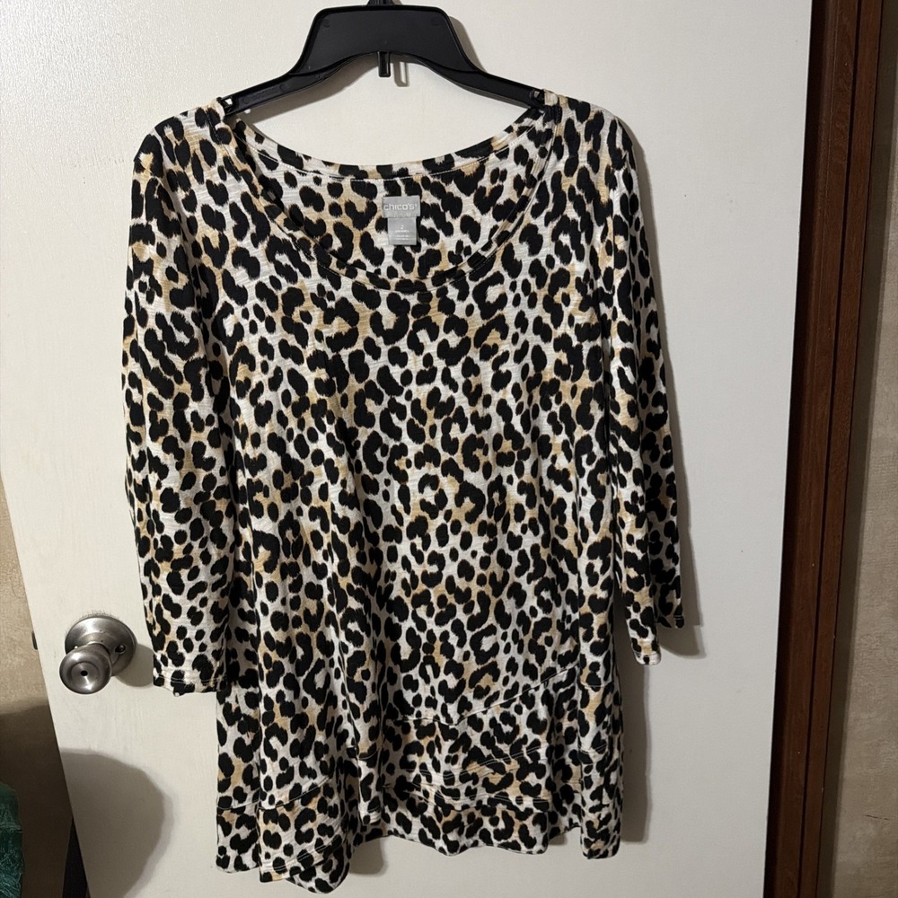 Chico's 3/4 Sleeve Cheetah Animal Print Tunic Top (2) (US L)